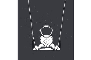 Cute Astronaut Swinging On A Board