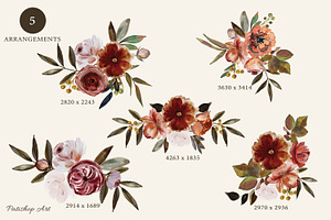 Watercolor Autumn Floral Clipart Set