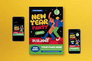 Black New Year Party Flyer Set, a Flyer Template by graphicook