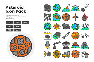 Asteroid Outline Color Icon Pack, a Duotone Icon by erifqizeicon