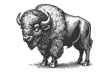 Buffalo engraving sketch vector, an Animal Illustration by AlexArt
