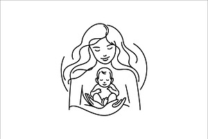 Minimal Line Art Mother and Baby, an Outline Icon by Vectorium Studio