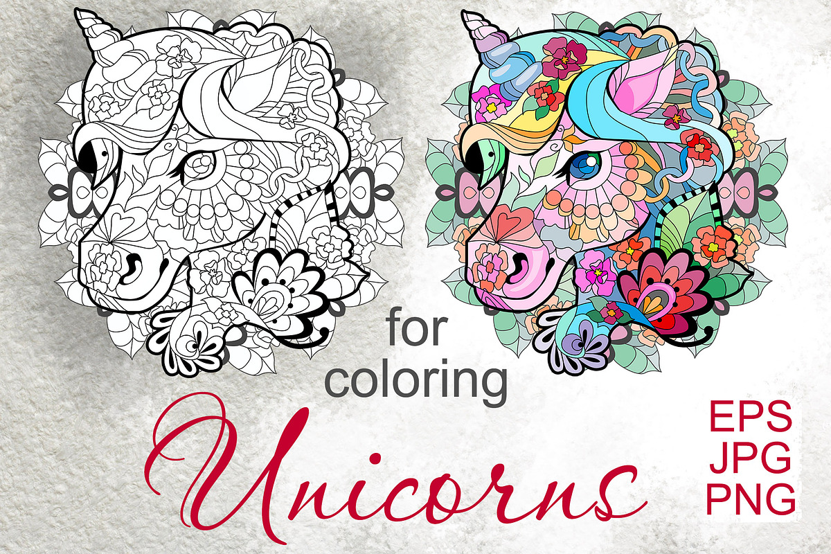 Unicorns for coloring, an Animal Illustration by Watercolor fantasy (Photo 1 of 8)