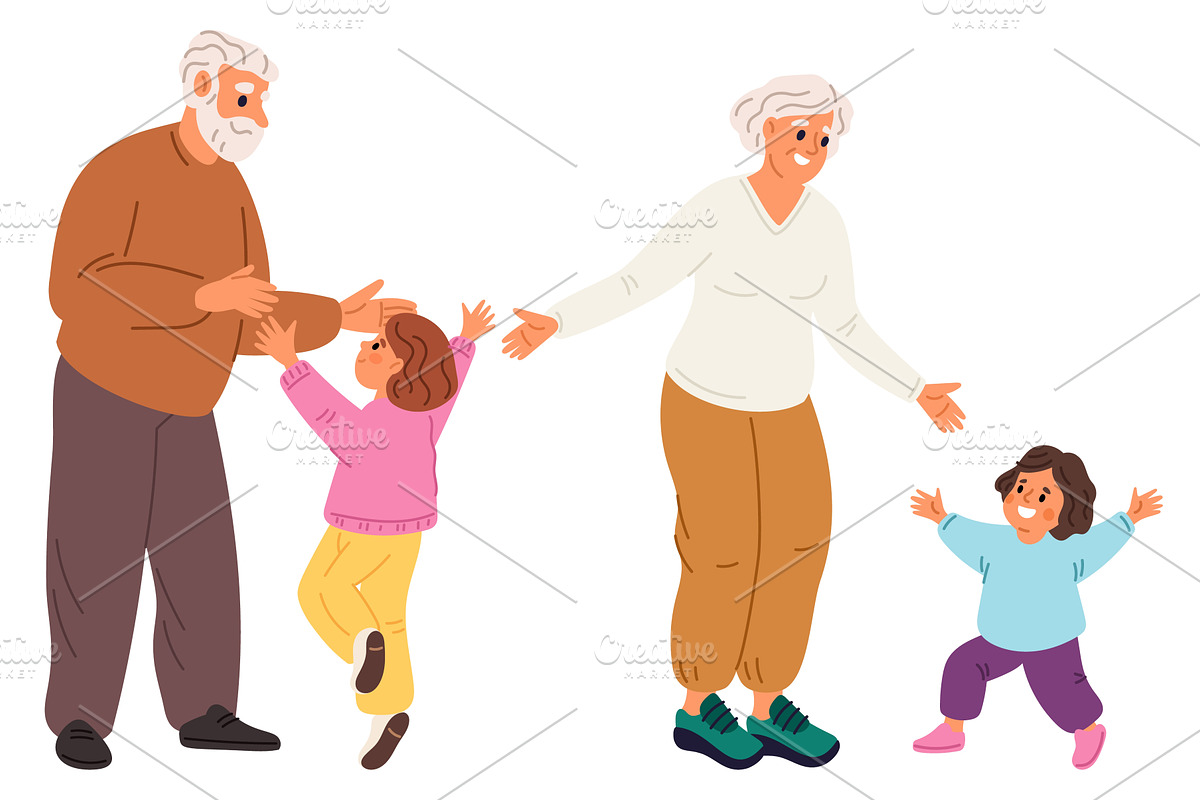 Joyful grandparents welcome little, a Person Illustration by Vectorbuum