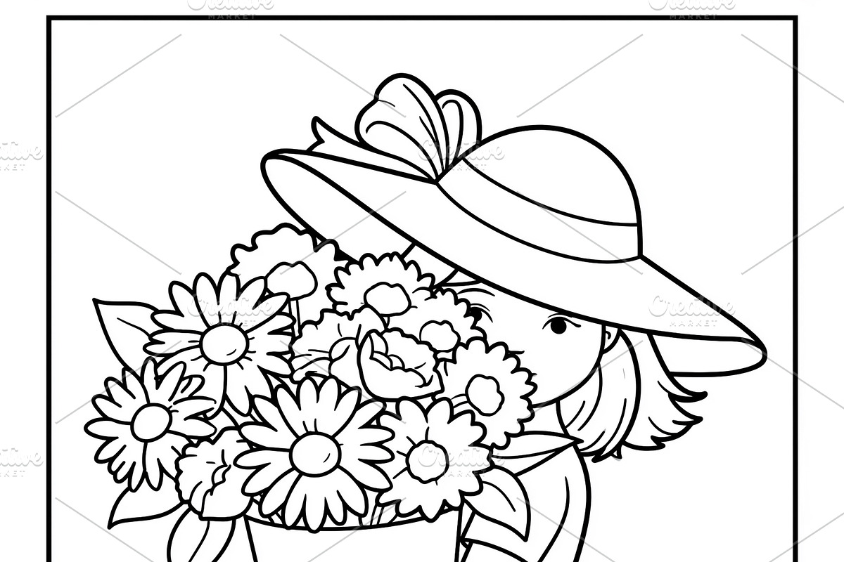 Little girl wearing a wide brimmed sun hat, carrying a large pot, an Illustration by Studio ANNA (Photo 2 of 2)