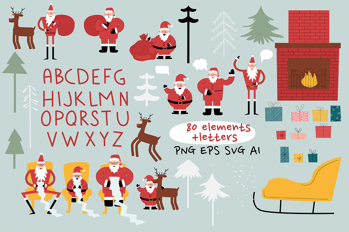 The Santa Trio clipart Collection, an Illustration by svetlatek (Photo 2 of 10)