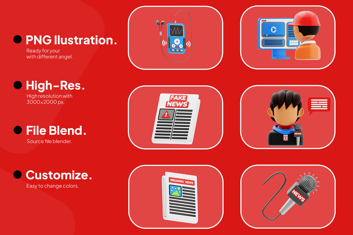 Journalism 3D Icon Pack, a 3D by novia99design (Photo 4 of 6)