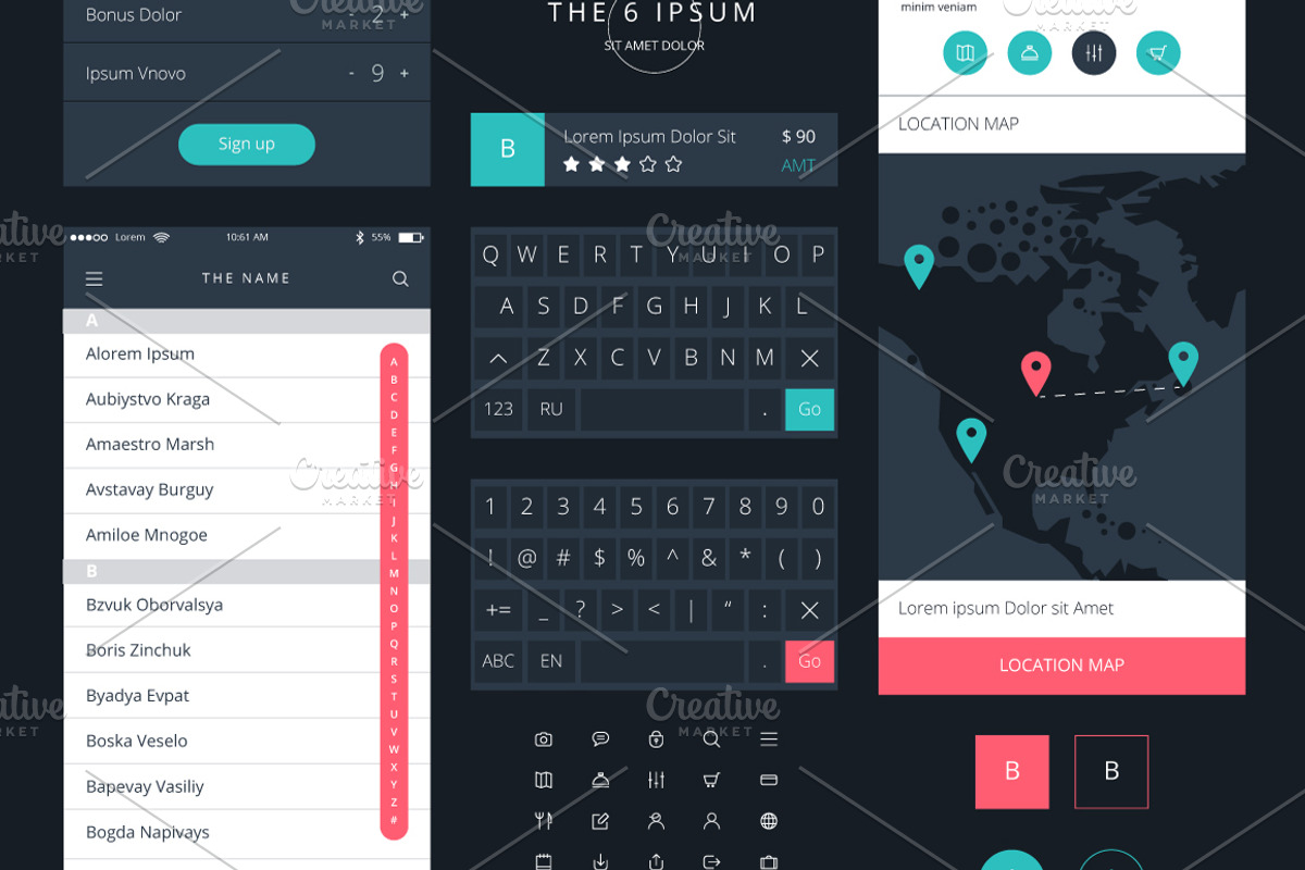 Phone GUI Template. Wireframe UI Kit, a Device Mockup by fet