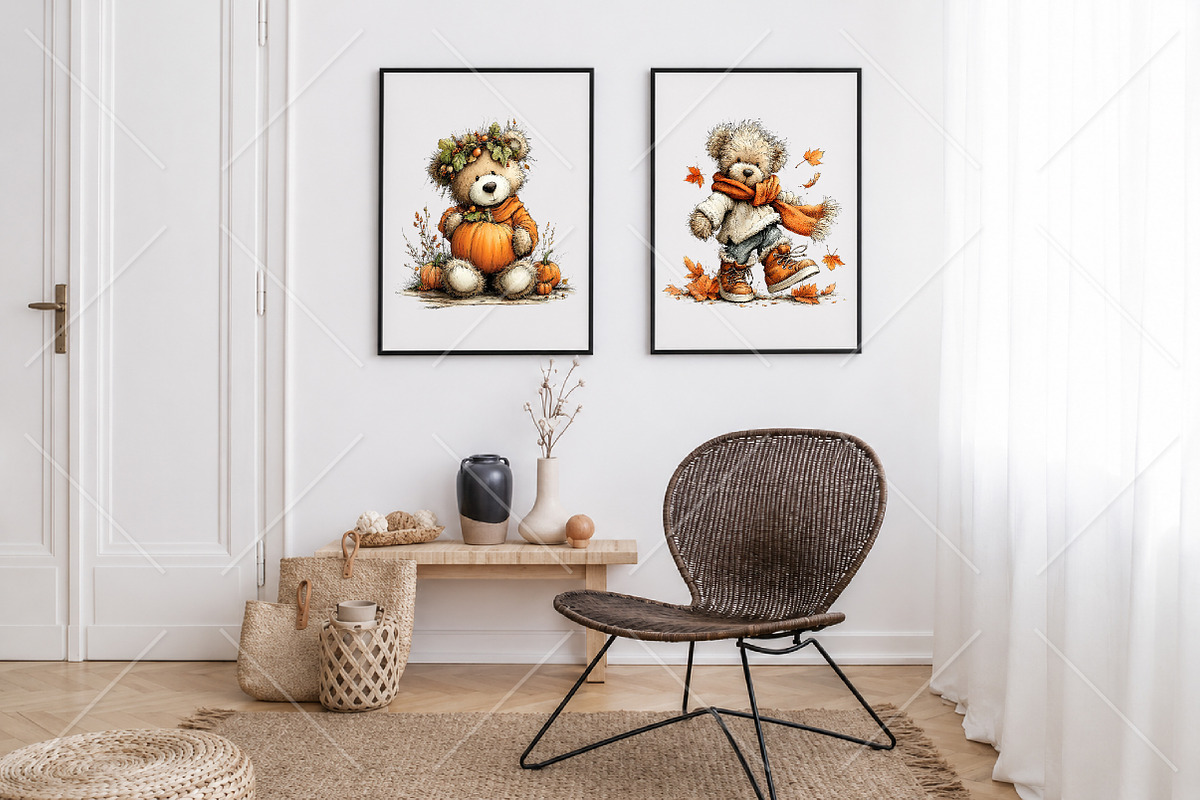 Whimsical Autumn Teddy Bear Clipart, a Seasonal Illustration by Canvas Craft (Photo 7 of 10)