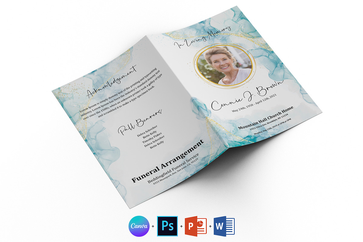 Turquoise Funeral Program Template, a Brochure Template by Designscozy (Photo 2 of 8)