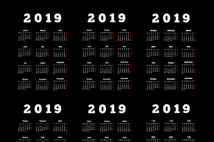 Set Of 2019 Year Vertical Calendars