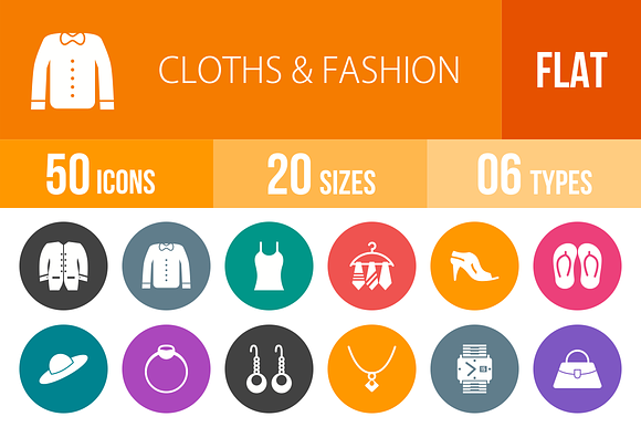 50 Clothes&Fashion Flat Round Icons preview 4