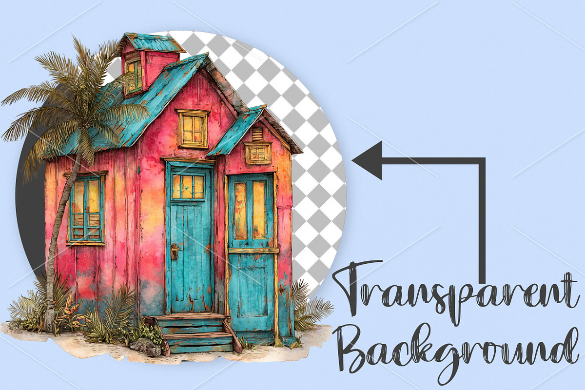Watercolor Beach Huts Summer Clipart, an Illustration by Canvas Craft (Photo 2 of 7)