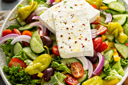 Greek salad with feta on a large platter, a Food & Drink Photo by farwasser