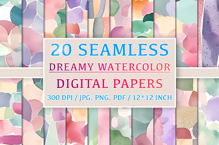 20 Seamless Dreamy Watercolor Set, a Pattern Graphic by Nordic Design