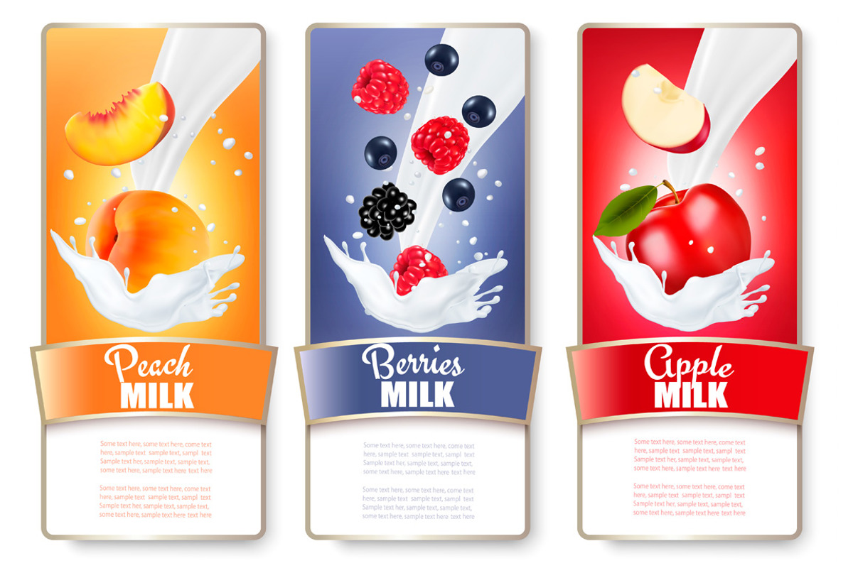 Set of three labels, a Food Illustration by ecco | Creative Market