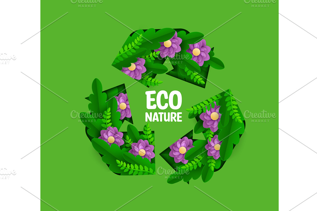 Paper cut recycle sign with leaves, a Technology Illustration by Buch&Bee