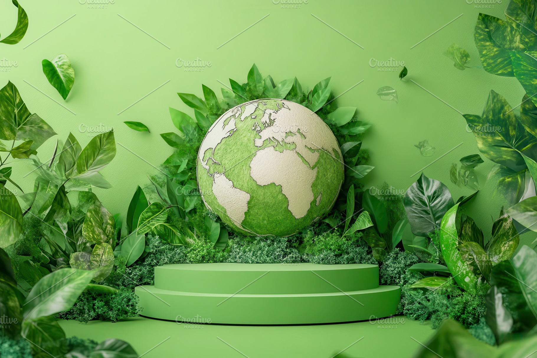Green Earth globe on a podium, a Photo by Pavel_design