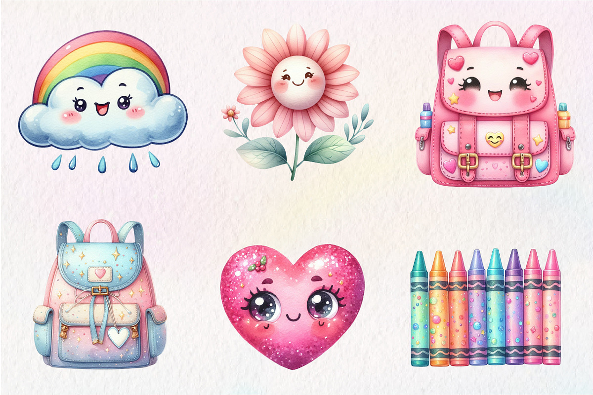 Kawaii Glitter School Clipart, an Illustration by CreationArt (Photo 2 of 5)