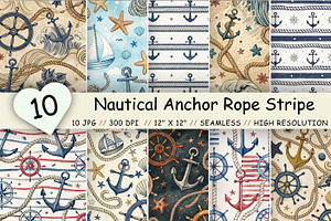 Nautical Anchor Rope Stripe Paper, a Pattern Graphic by FloridPrintables
