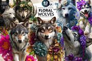 Floral Wolves Fantasy Cliparts, an Animal Illustration by ThatsDesignArt (Thumbnail 1 of 17)
