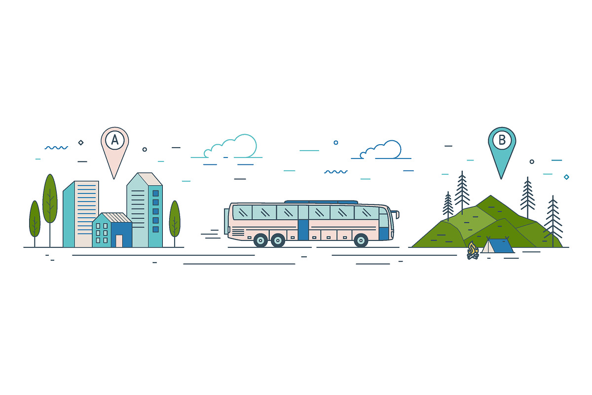 Bus travel, line art set, a Transportation Illustration by Good Studio (Photo 3 of 4)