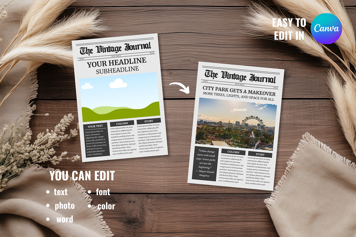 Vintage Newspaper Template, a Magazine Template by ZoloDesignHub (Photo 3 of 8)