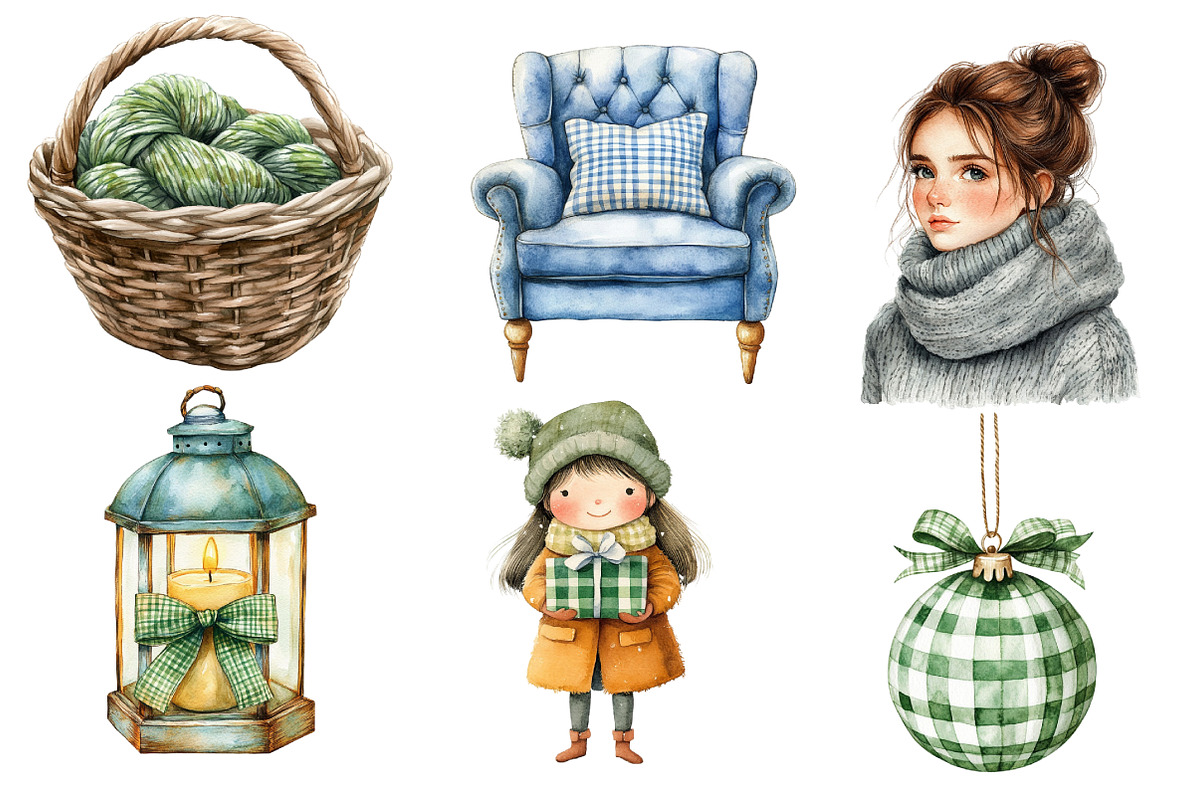 Winter Cozy Green Gingham Clipart, an Illustration by Daily.Designs (Photo 3 of 4)