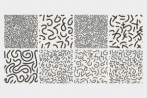 Set Of 8 Doodle Hand Drawn Patterns