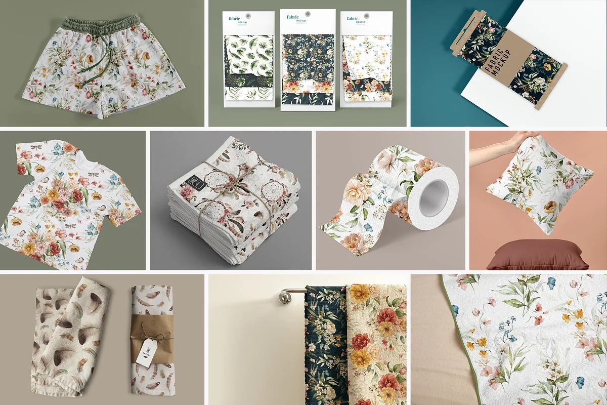 BUNDLE Mock Ups fabric textile, an Advertising Mockup by AnastasiyaOleynik (Photo 6 of 11)