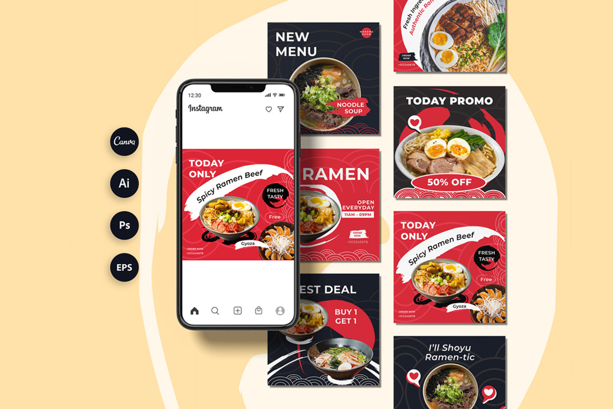 Ramen Instagram Post Template, a Social Media Template by Jiwstudio (Photo 4 of 4)