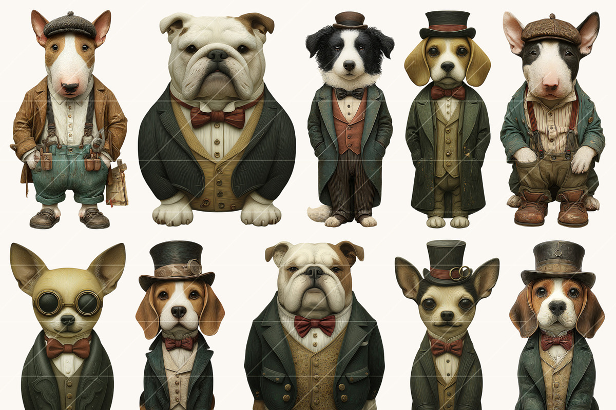Vintage Dogs Clipart Bundle, an Animal Illustration by Design Scotch (Photo 3 of 8)