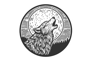 howling wolf under full moon vector, an Animal Illustration by AlexArt
