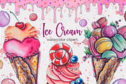 Ice Cream watercolor clipart, a Food Illustration by AnastasiaWatercolor (Thumbnail 1 of 8)
