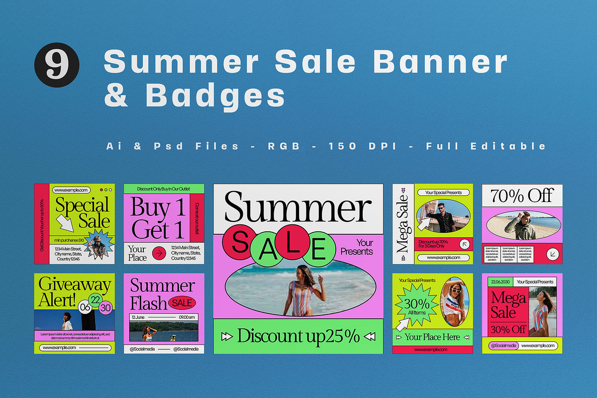 Colourful Summer Sale Banner, an UI Kit Template by graphicook (Photo 4 of 6)