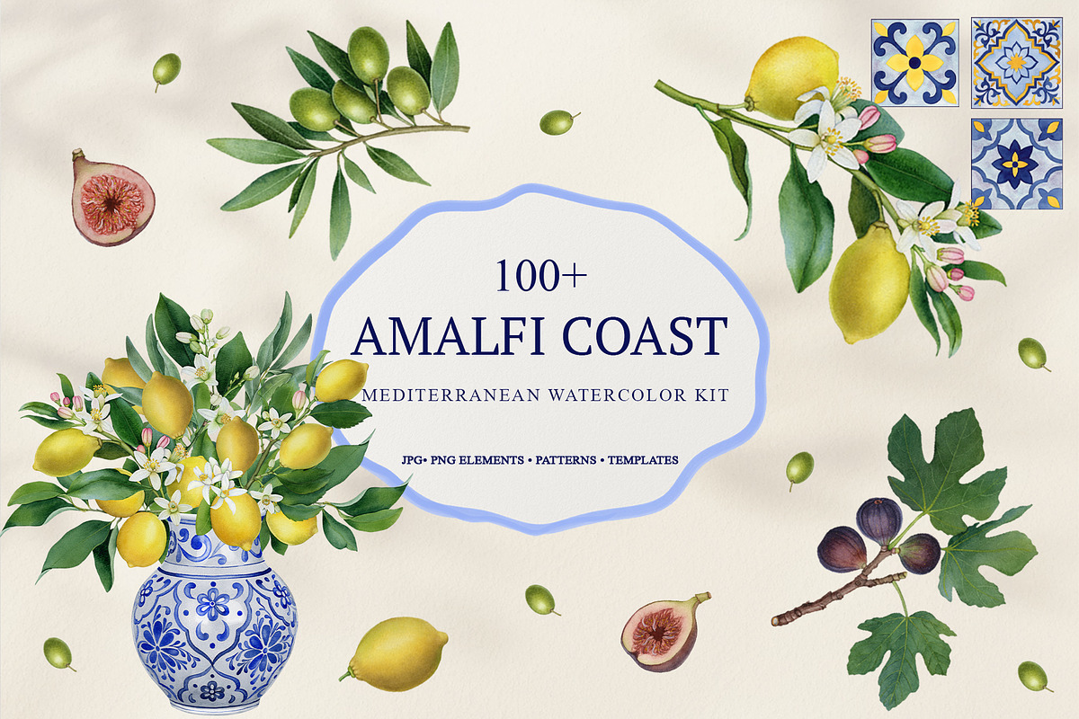 Amalfi Lemon Mediterranean Clipart, a Decorative Illustration by SunnJaneArt (Photo 1 of 17)