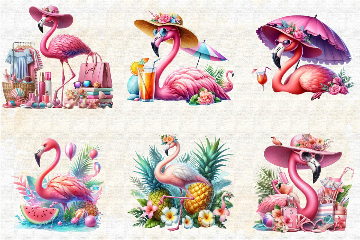 Summer Flamingo Sublimation Clipart, an Illustration by SVGArt (Photo 2 of 8)