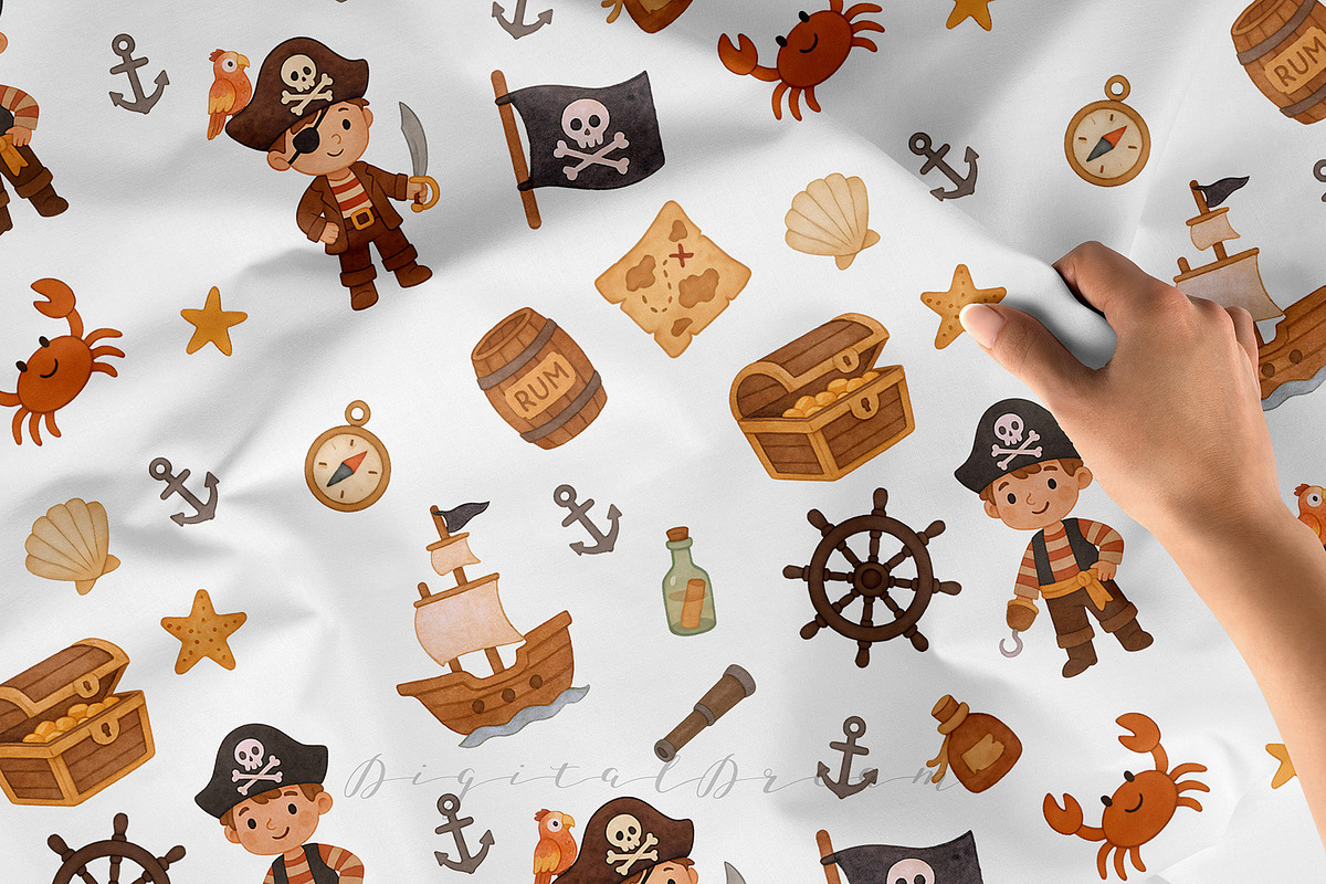 Pirate Party Clipart Set, a Wallpaper Graphic by DigitalDream (Photo 2 of 9)