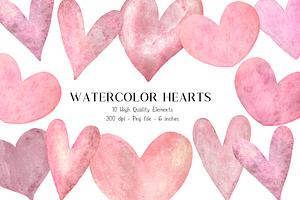 Pink Watercolor Hearts Clipart