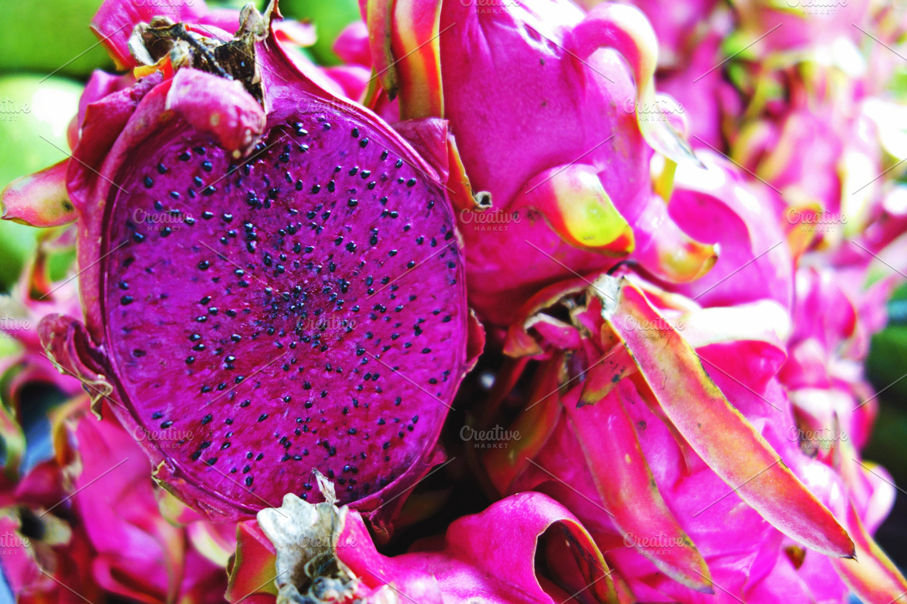 Dragon fruit featuring close up, ripe, and fresh