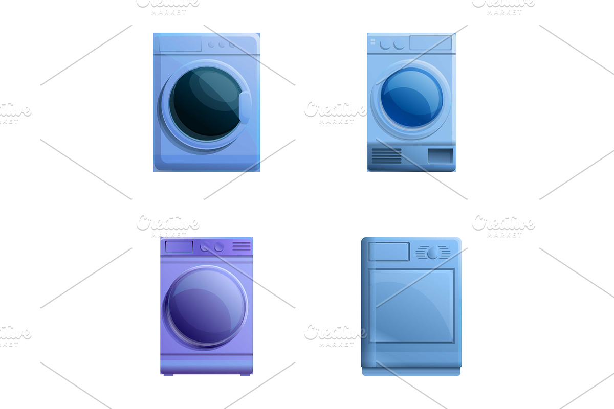 Washing machine icons set cartoon, an Object Illustration by Ylivdesign