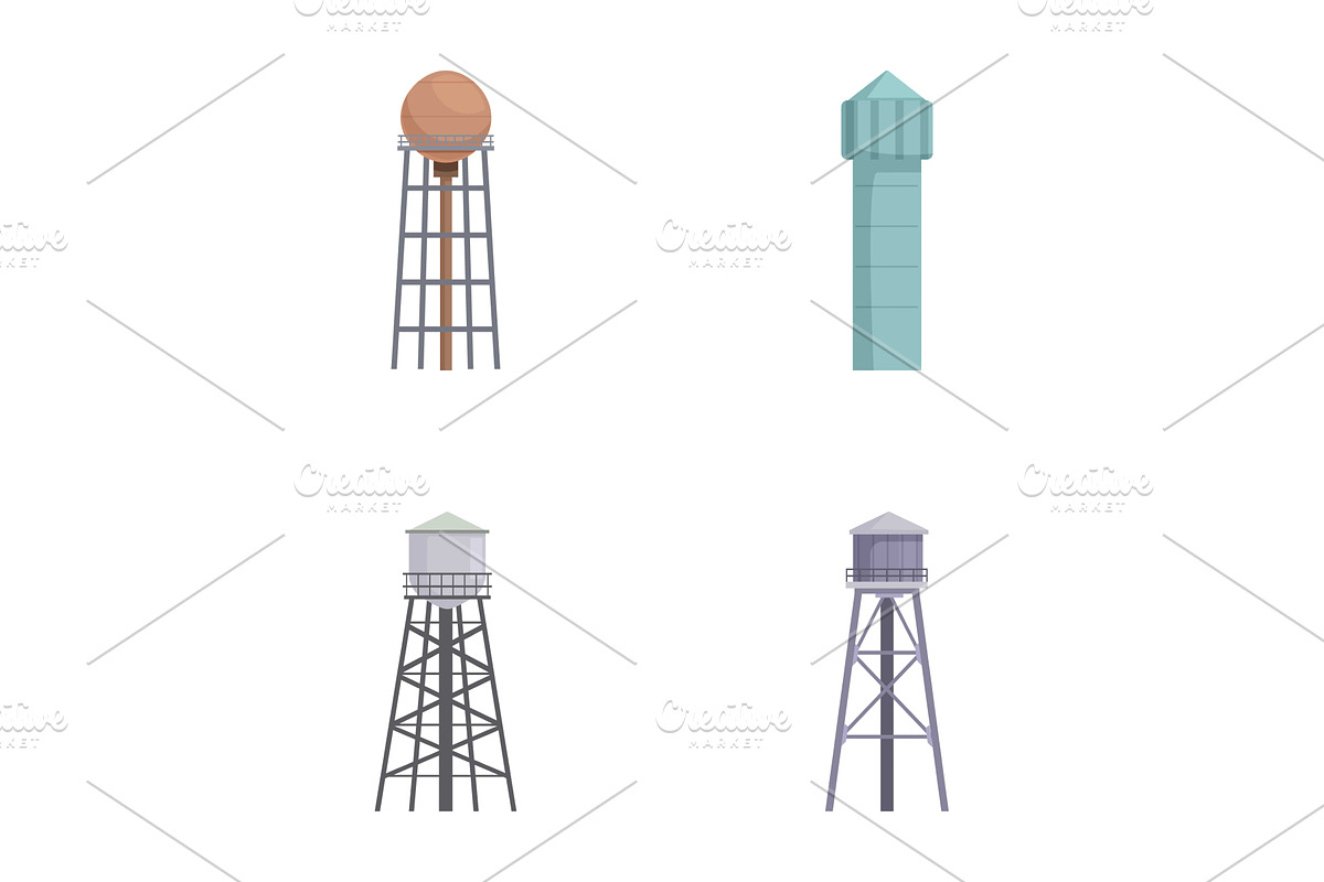 Set of four water tower, an Illustration by Ylivdesign