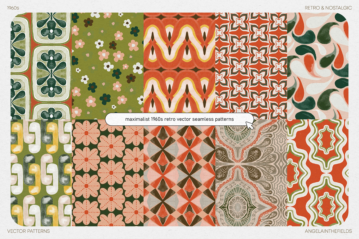 Funky 60s Vector Patterns, a Pattern Graphic by angelainthefields (Photo 2 of 9)