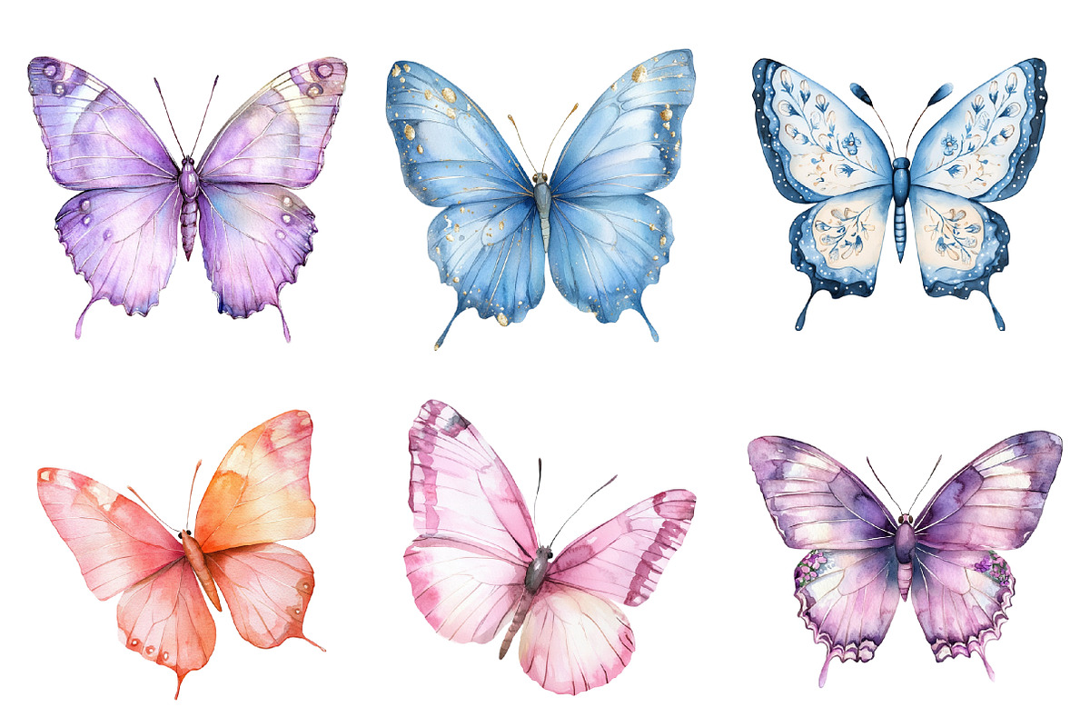 Soft Girly Butterfly Clipart Bundle, an Illustration by SinaCreation (Photo 2 of 5)