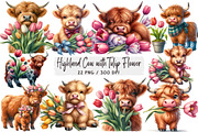 Highland Cow with Tulip Flower, a Seasonal Illustration by DreamArtGraphic (Thumbnail 1 of 4)
