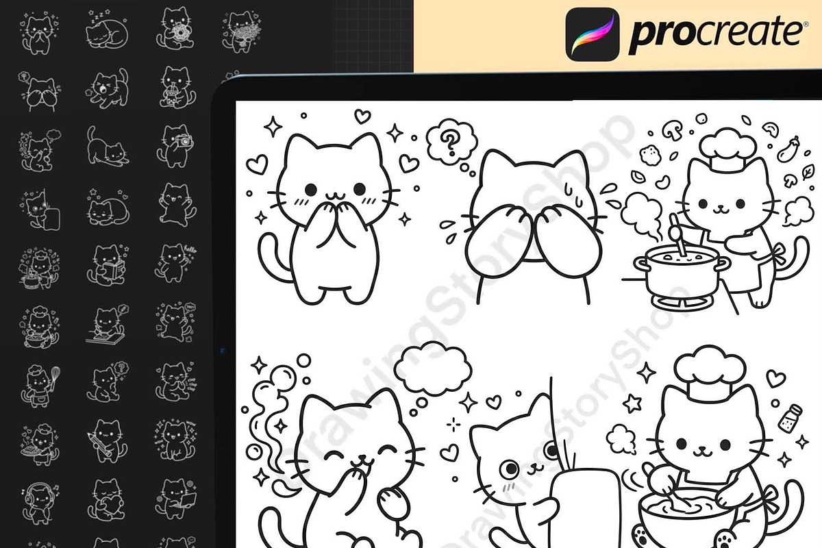 130 Procreate Cute Kawaii Cat Stamps, a Brush Add-On by DrawingStoryShop (Photo 2 of 6)