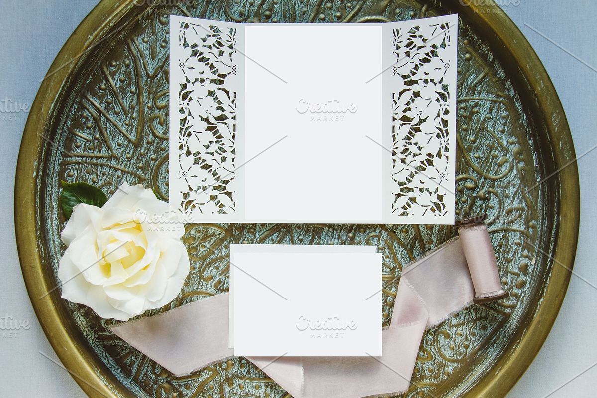 Laser Cut Invitation Set Mockup, a Print Template by savvy graphics & stock