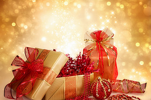 Christmas gifts and decorations stock photo containing background and ball