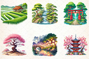 Japanese Landscape Clipart Bundle, an Illustration by DreamCafeArt (Thumbnail 3 of 7)