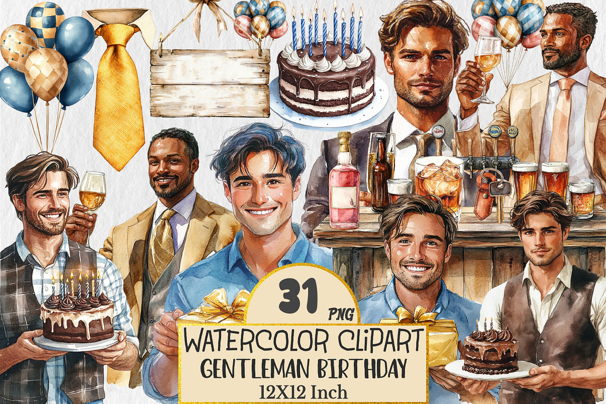 Gentleman Birthday clipart, a Decorative Illustration by Rose Art (Photo 1 of 4)